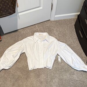 White Puff Sleeve Cropped Blouse
